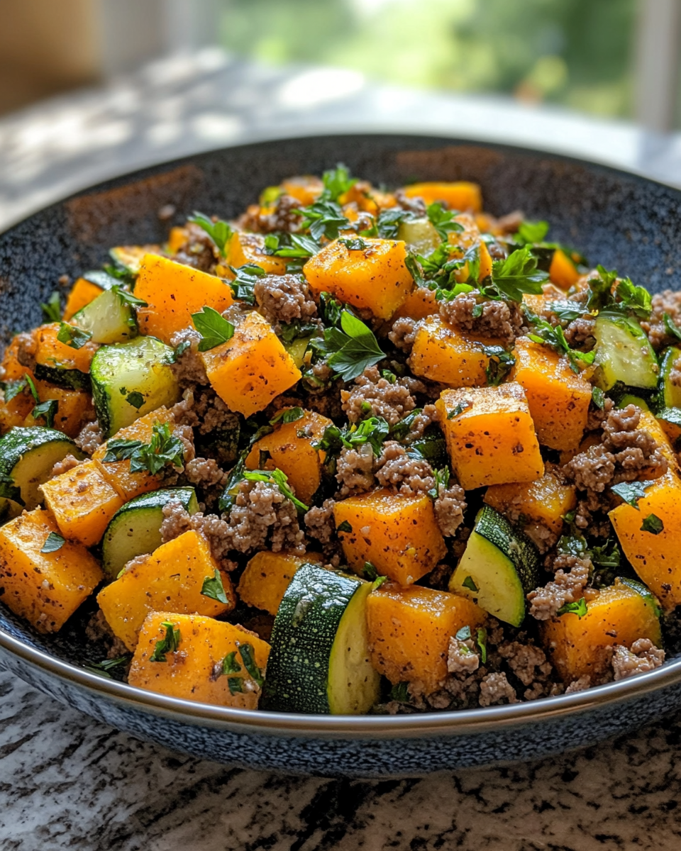 Zucchini Sweet Potato Beef Skillet: 1 Amazing Happy Meal