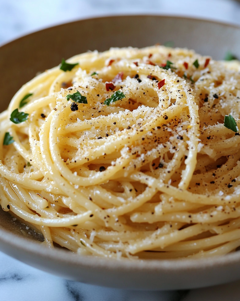 Classic Egg and Parmesan Carbonara Spaghetti with Black Pepper