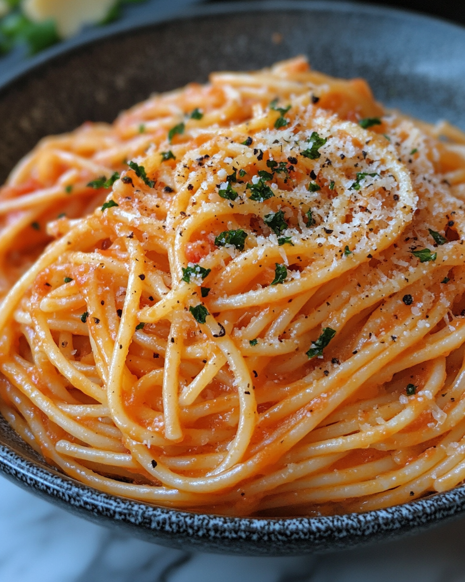 Creamy Tomato Garlic Spaghetti with Five Simple Pantry Ingredients