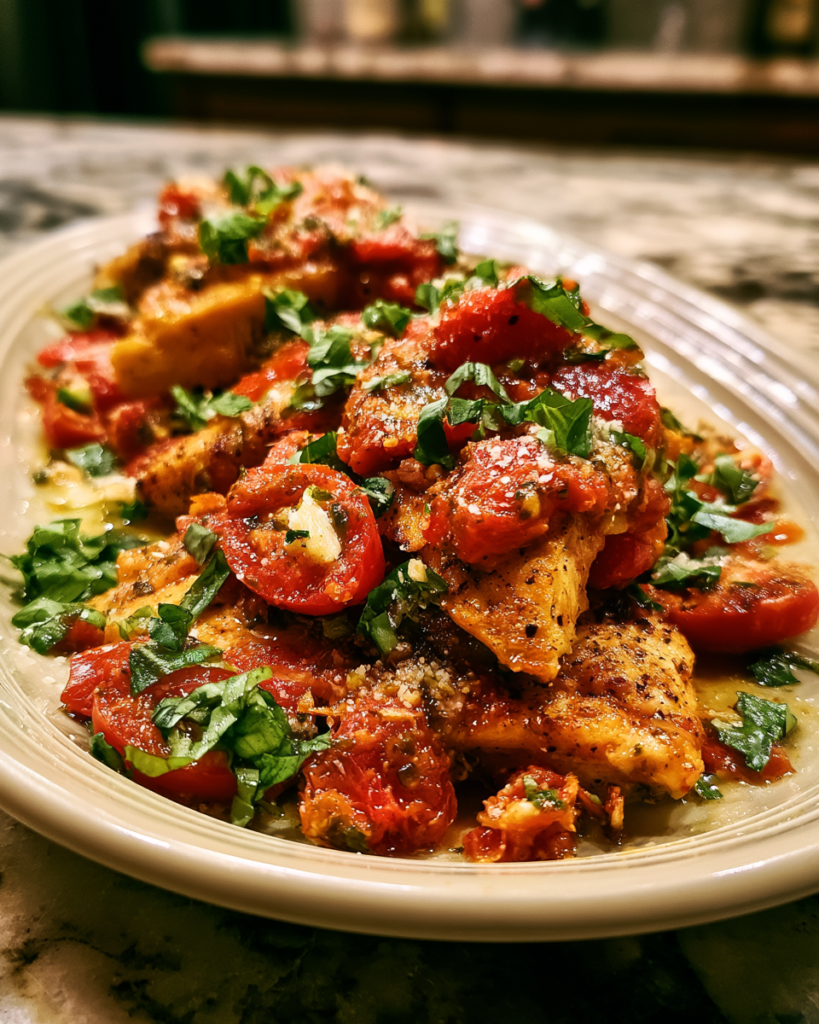 The current image has no alternative text. The file name is: madlok98_close_up_view_of_Chicken_Pomodoro_with_Fresh_Basil___a4b7c598-f079-4cd4-9d3c-e861e71382b6_2.png
